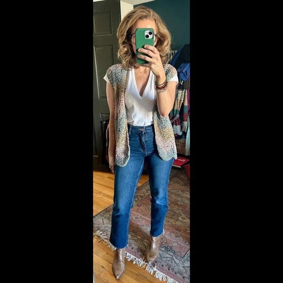 Vintage 90's Leather Scrap Woven Women's Vest | Pastel Vest | 90s Boho Style - Picture 1 of 4